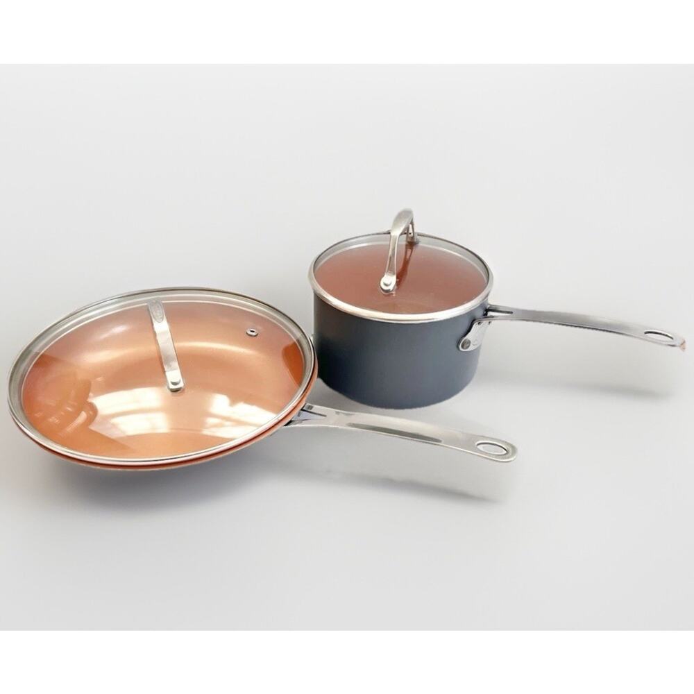 Gotham Steel Copper Nonstick 10” Fry Pan + 2Qt Sauce Pan Set W/ Lids Ceramic